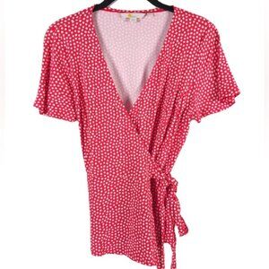 Boden Viscose Blend Wrap Tie V Neck Short Sleeve Top Polka Dot J0664 Size 8P‎